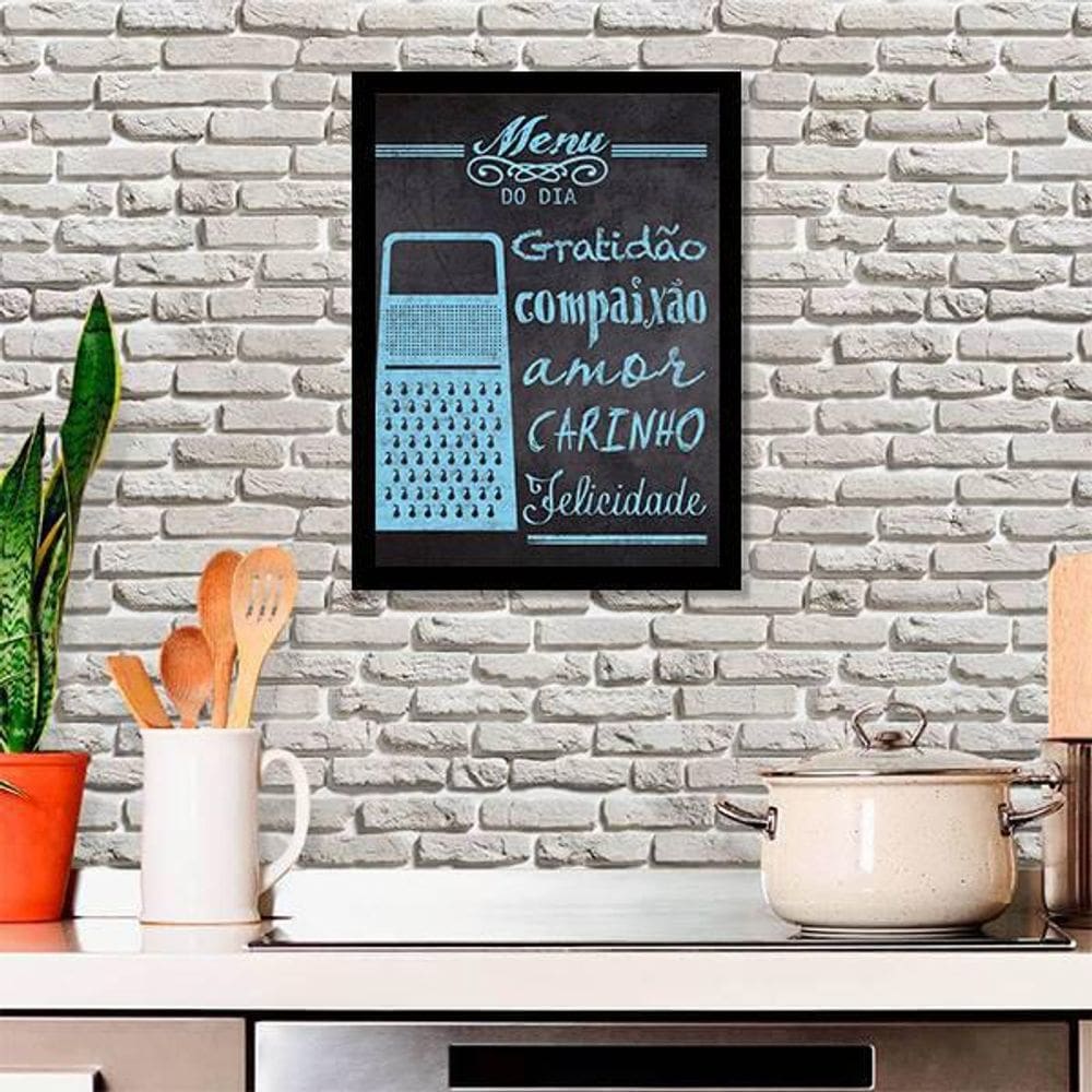 Quadro Decorativo Menu Do Dia: Gratidão E Amor Moldura Preta
