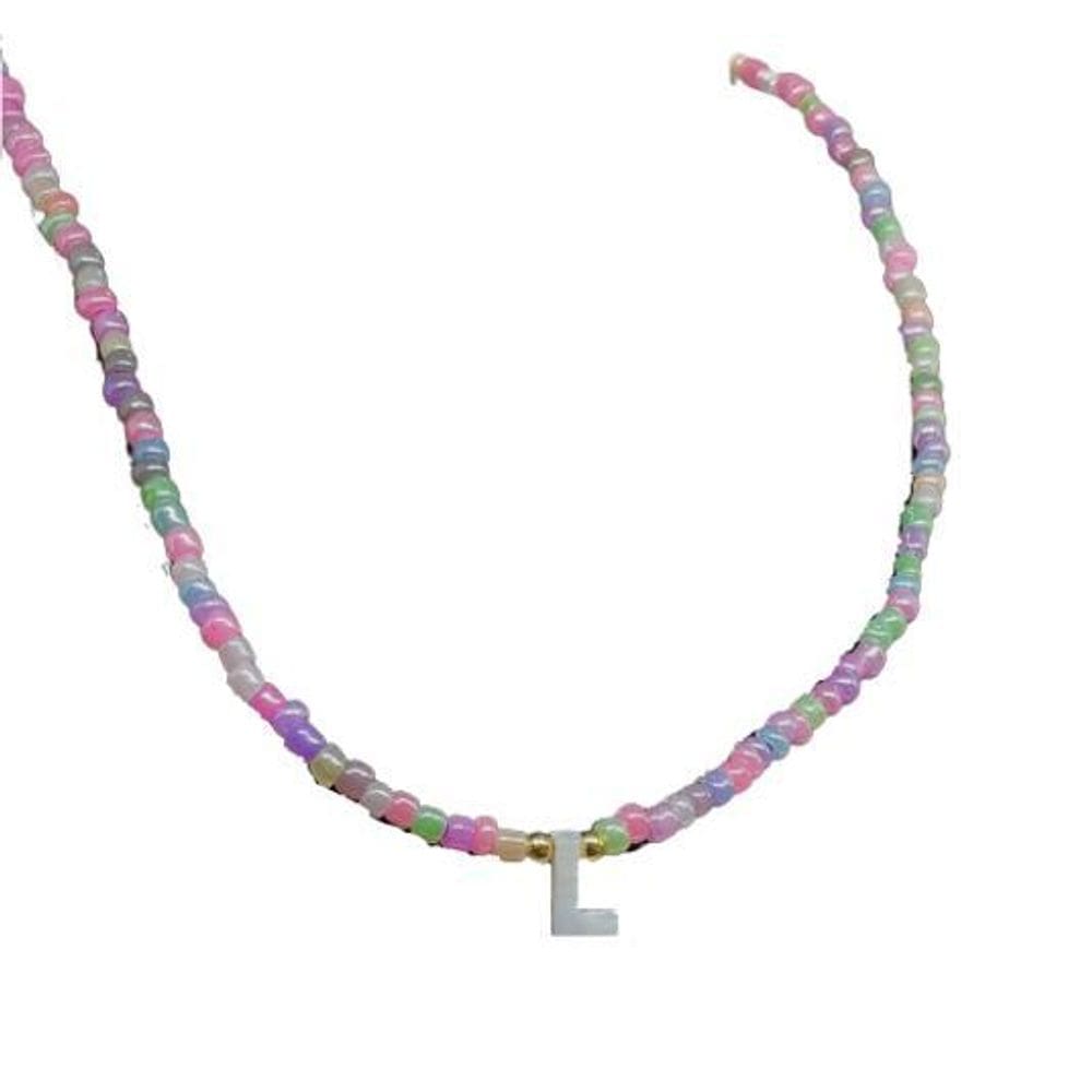 Colar Gargantilha Miçangas Choker Artesanal Letra L B5595