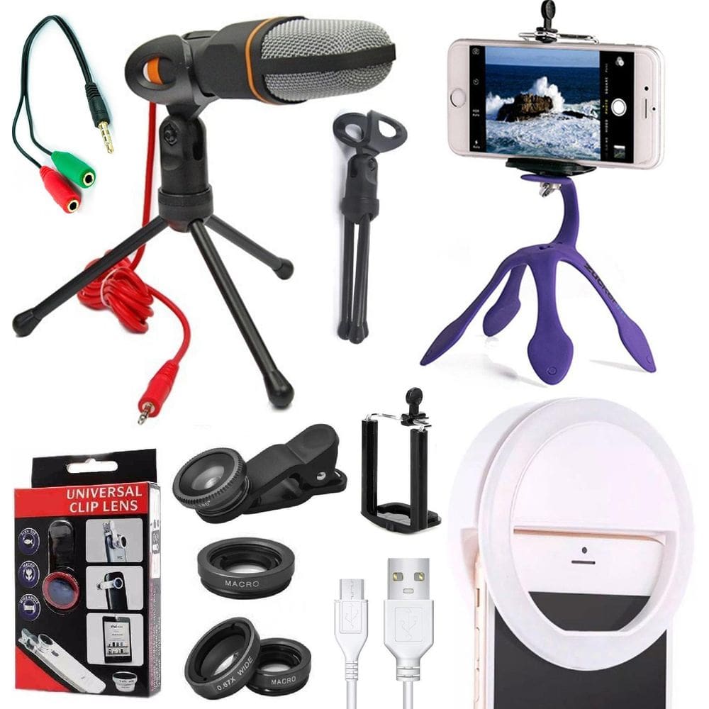 Kit Youtuber Tripé Flexível Suporte Celular + Microfone Cond