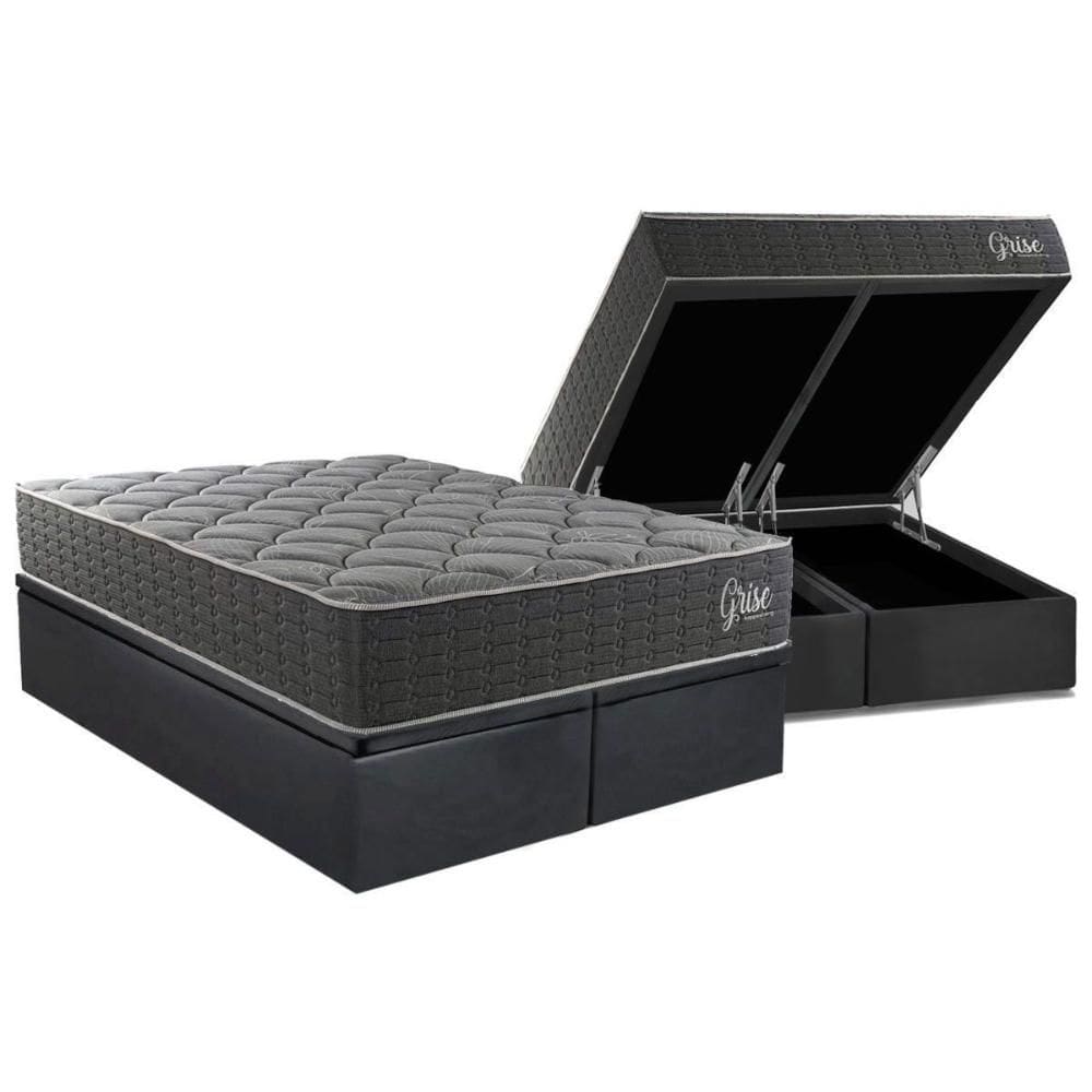 Cama Box Baú Queen + Colchão Ortopédico Kappesberg D40 Anatômico Grise + Base CRC Corano Gray
