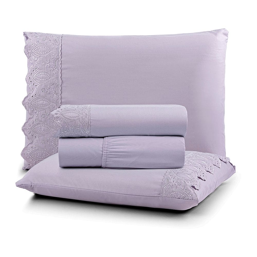 Jogo Cama Solteiro Cherry Bordado Inglês 3pç 100% Poliéster - Lilas