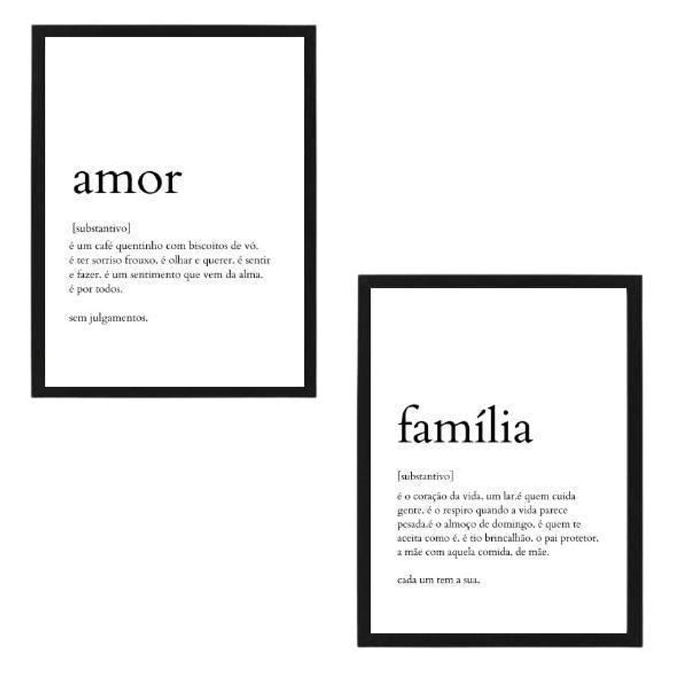 Quadros Definição Amor E Família Moldura Preta 24X18Cm 2Un