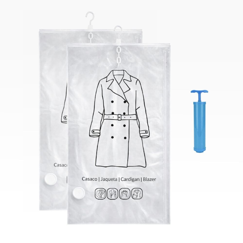 Kit 2 Saco A Vacuo Organizador De Roupas Guarda Roupa 70x100cm Com Cabide