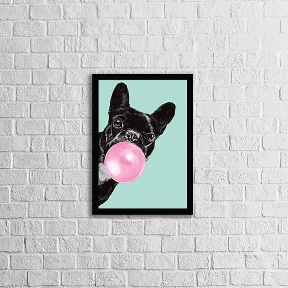 Quadro Bulldog Francês Chicletes 33X24Cm - Moldura Preta