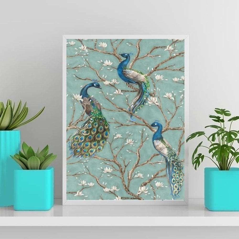 Quadro Decorativo Pavões Vintage 24X18Cm Branca