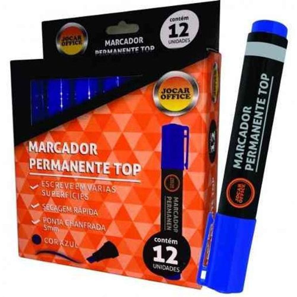 12 Marcador Permanente Top Azul Jocar Office 1Cx