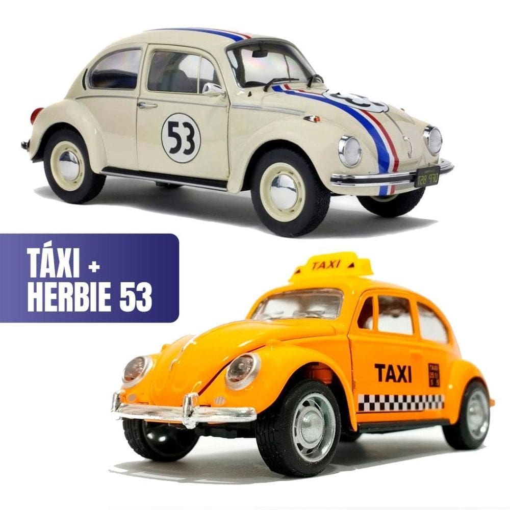 Kit 2 Super Fusca Táxi Clássico Carrinho Brinquedo Metal
