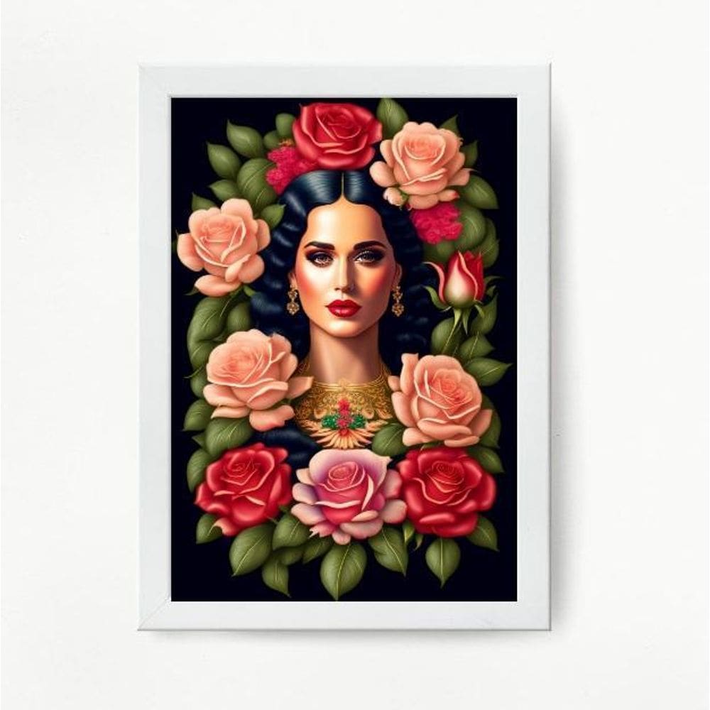 Quadro Decorativo Katy Perry Floral 24x18cm - Madeira Branca