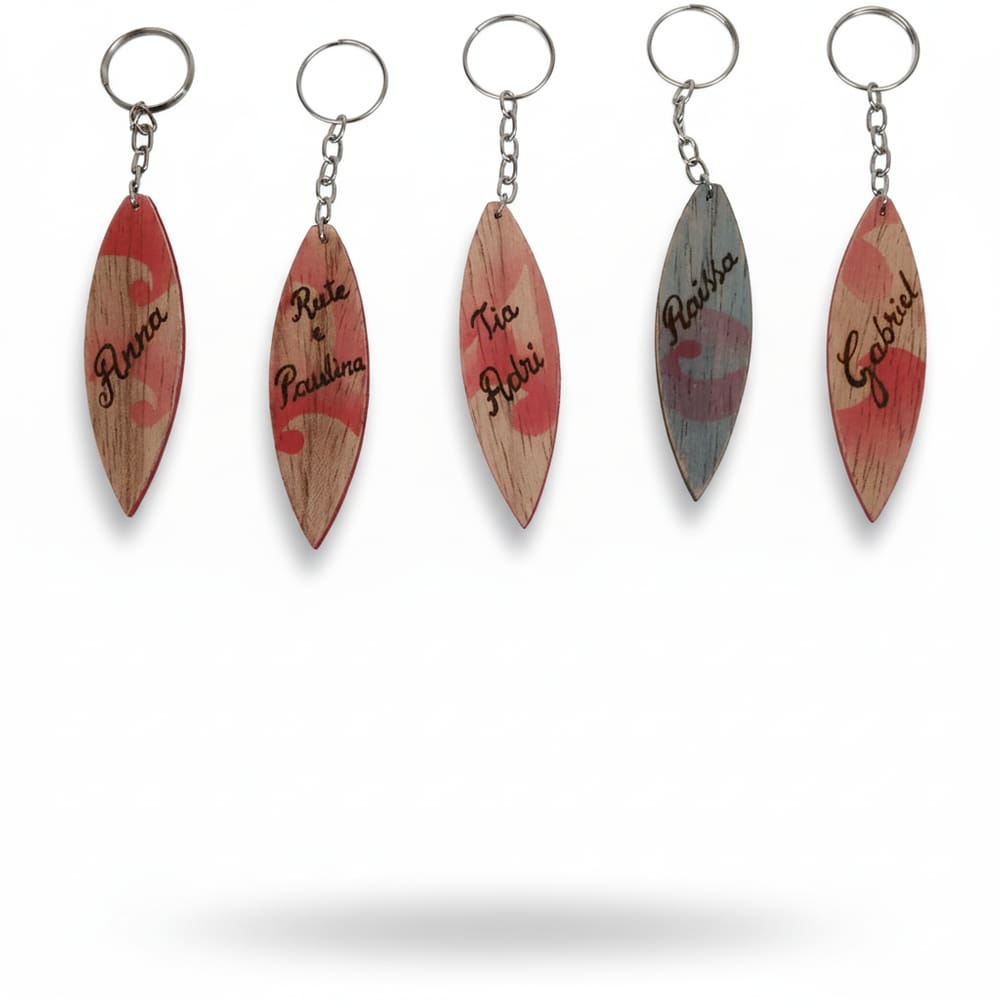 15 Chaveiros de Madeira Prancha de Surf Gravada Personalizada