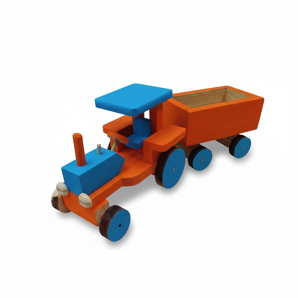 Trator vagão 11x30 Madeira Natural Pintura Artesanal Decorativo brinquedo
