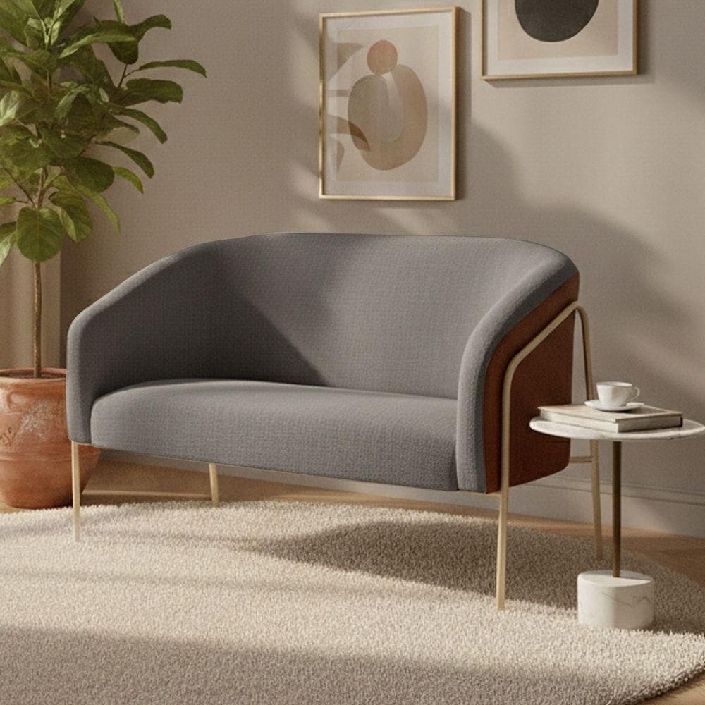 Sofá 2 Lugares Stella Industrial Alta Champanhe Sintético Pu Nozes Linho Grafite D03 - D`rossi