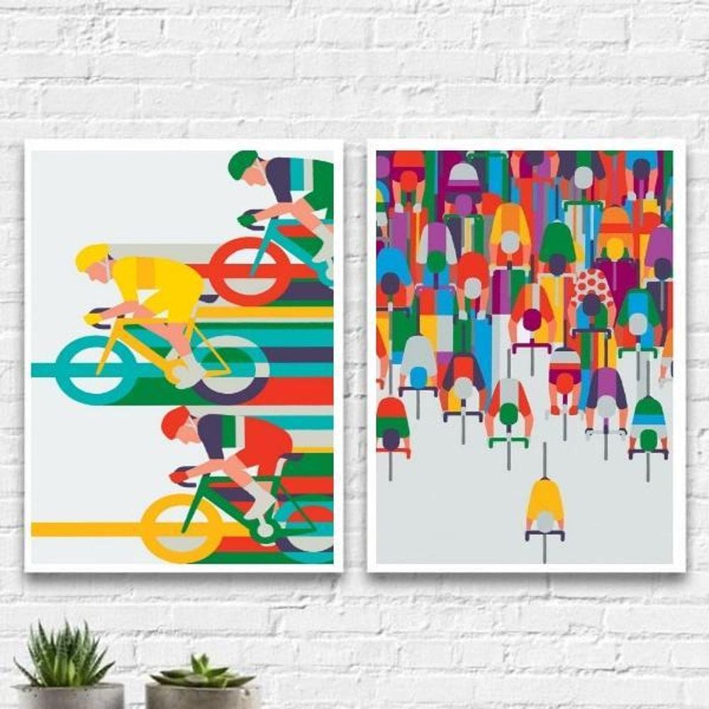 Kit 2 Quadros Ciclistas Ciclismo 24X18Cm Branca