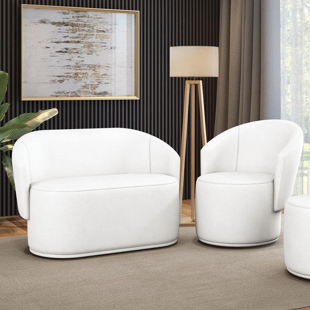 Sofá Namoradeira E Poltrona Orgânica Para Sala Malu Sintético Branco M11 - D`rossi