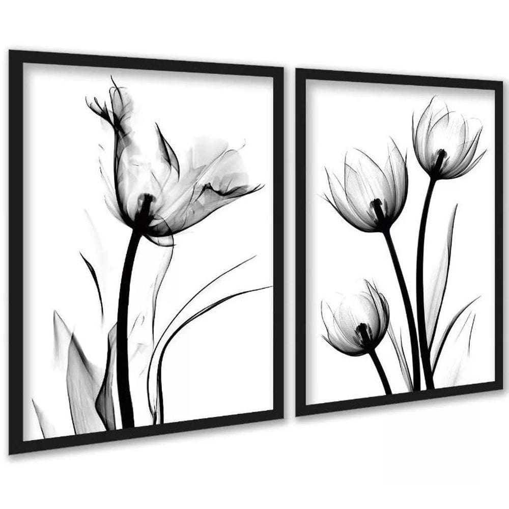 Kit 2 Quadros Fotos Flores Tulipas Minimalistas 24X18Cm