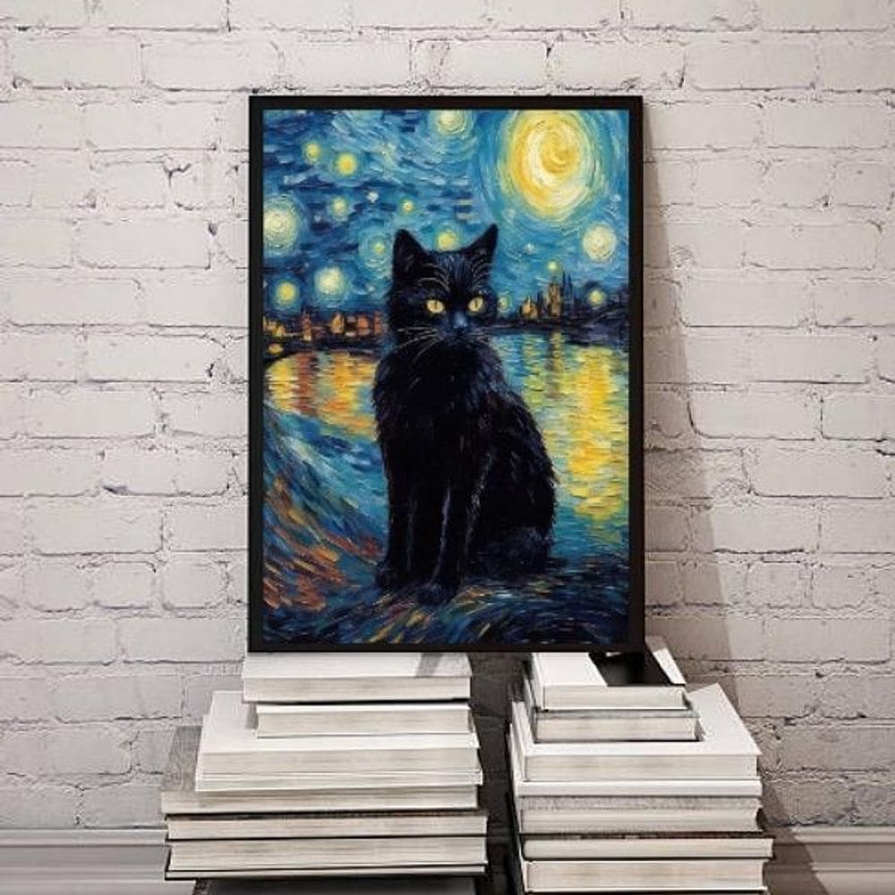 Quadro Decorativo Cat Night Starry Art 33X24Cm