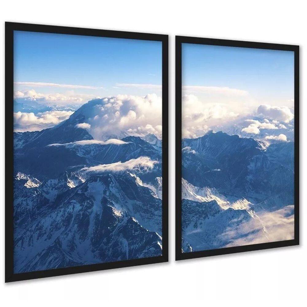 Kit 2 Quadros Montanha Neve Vista Aérea 24X18Cm
