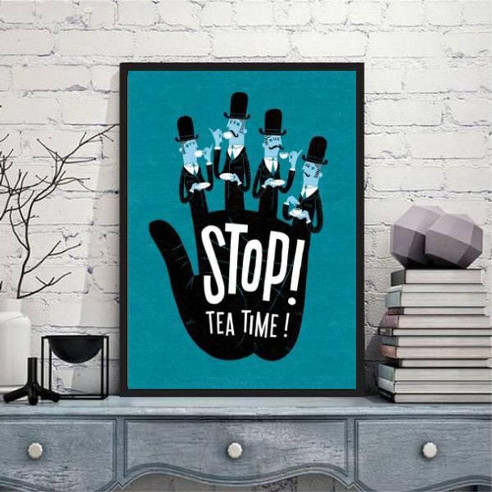 Quadro Decorativo Stop Tea Time 33X24Cm Moldura Preta