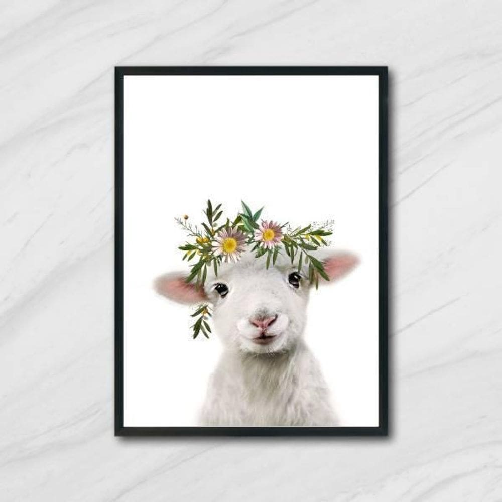 Quadro Cabritinho Coroa De Flores 33X24Cm - Moldura Preta