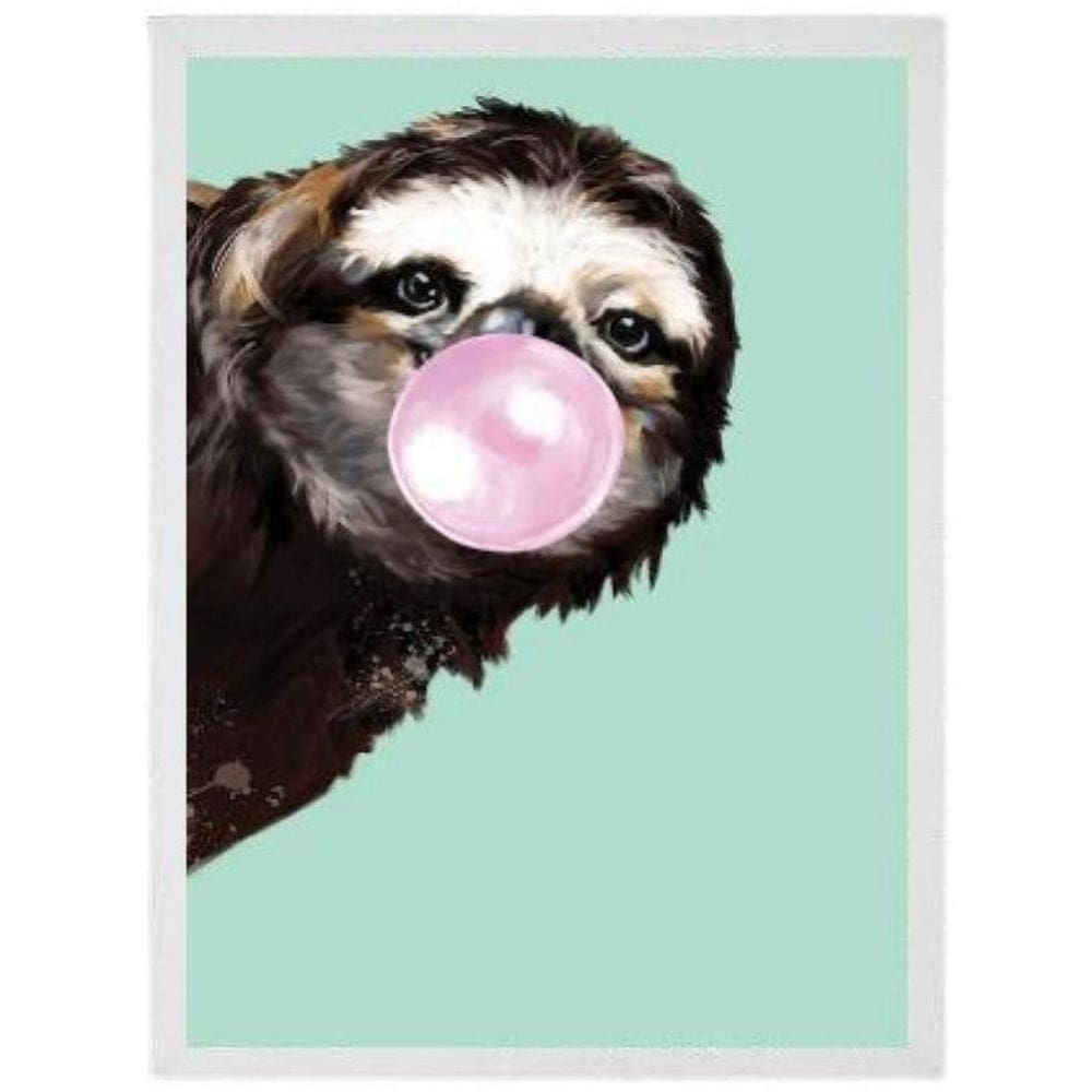 Quadro Bicho Preguiça Bubble Gum 33X24Cm - Madeira Branca