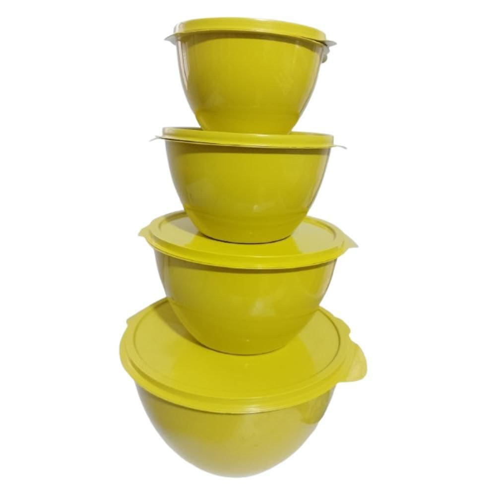 Kit 5 Potes Plástico Redondo Tigela Com Tampa Fecha Fácil