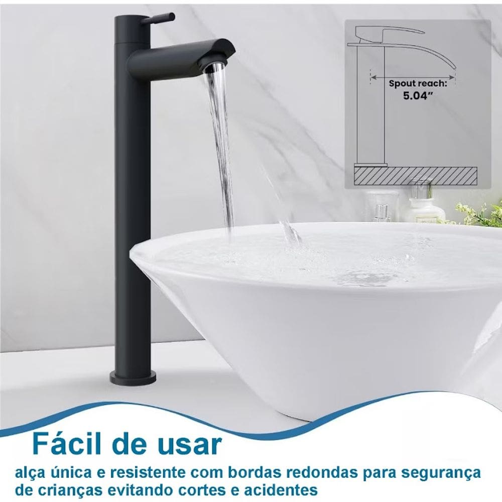 Kit 2 Torneiras Bica Alta Para Sobrepor Cuba Fria Preto Fosco FC-141