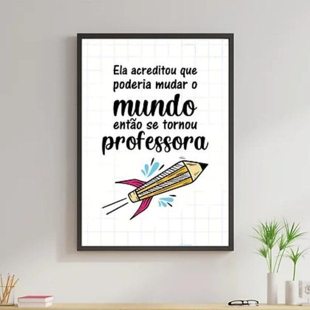 Quadro Decorativo Frase Professora 45X34Cm - Madeira Preta