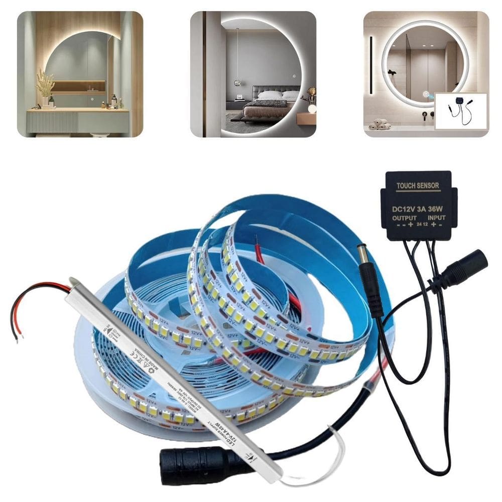 Fita 240 Led/M 12V 5M + Botão Touch Espelho + Fonte Slim