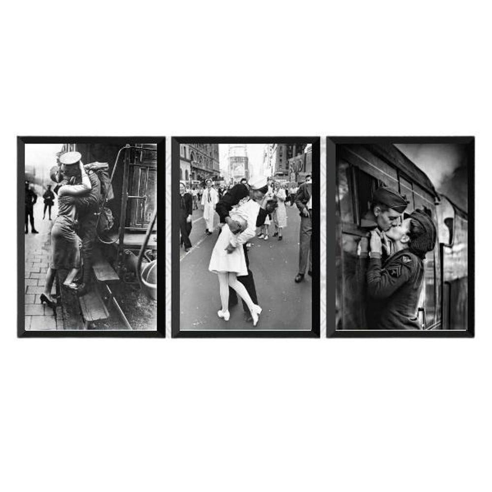Kit 3 Quadros Amor em Guerra 45x34cm - Vidro e Moldura Preta