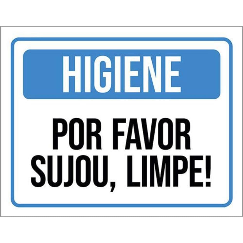 Kit 10 Placas Higiene Por Favor Sujou Limpe Azul 36X46