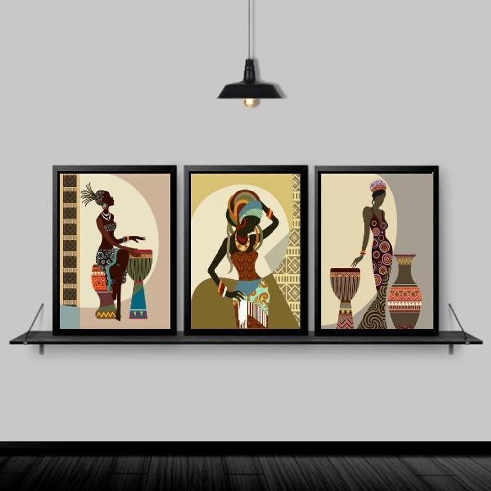 Kit Quadros Arte Africana Mulheres 33X24Cm 3 Peças