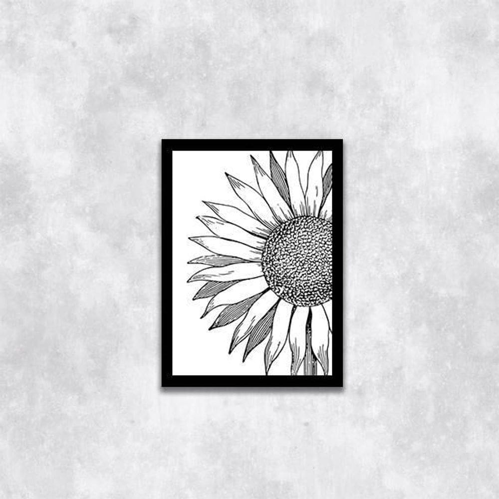 Quadro Girassol Preto E Branco 33X24Cm - Moldura Preta