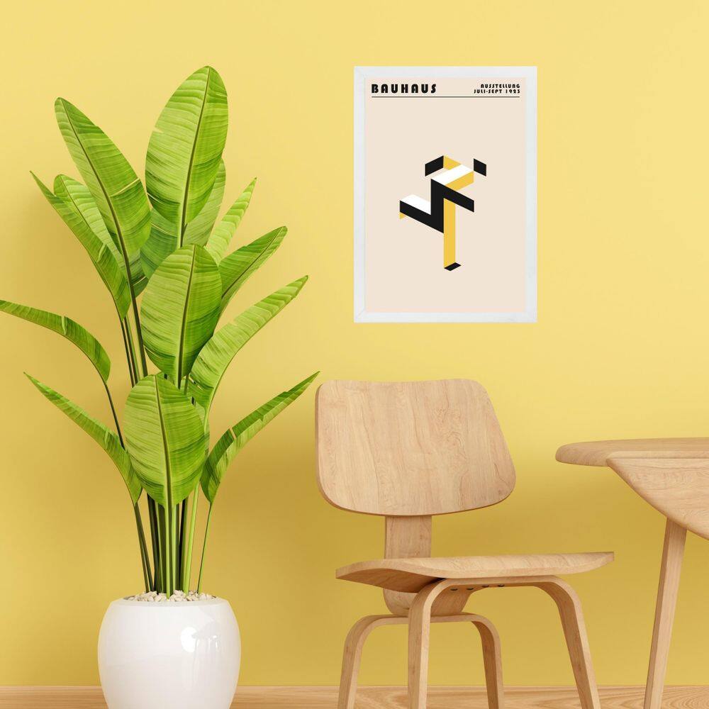 Quadro Bauhaus Amarelo E Preto - Running Man 33X24Cm - Vidro