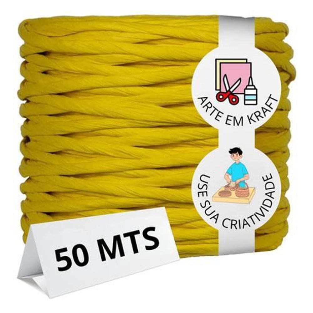 50Mts Cordão Retorcido De Papel Para Artesanato  Amarelo
