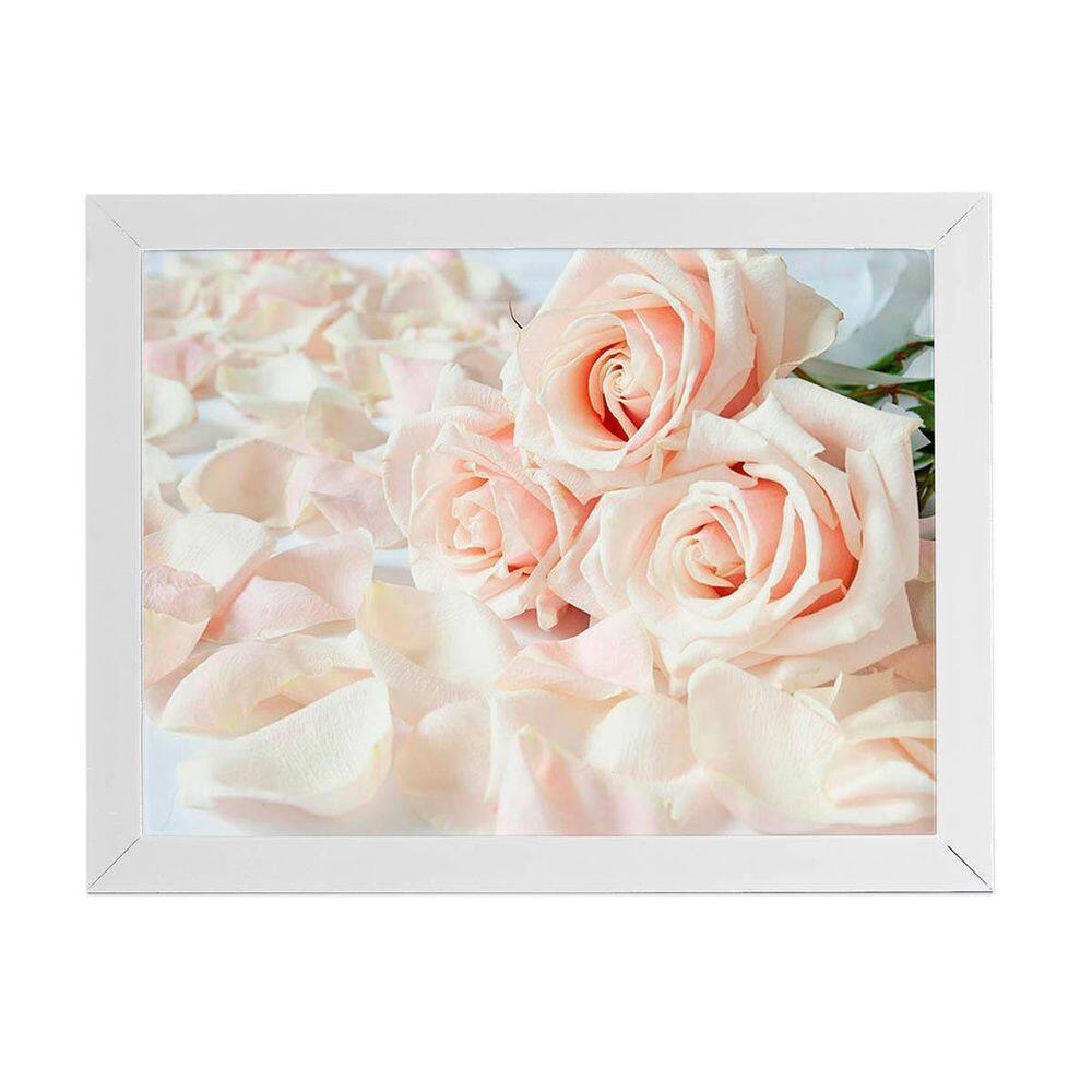 Quadro Rosas Flores Brancas Foto Moldura Branca 60X40Cm