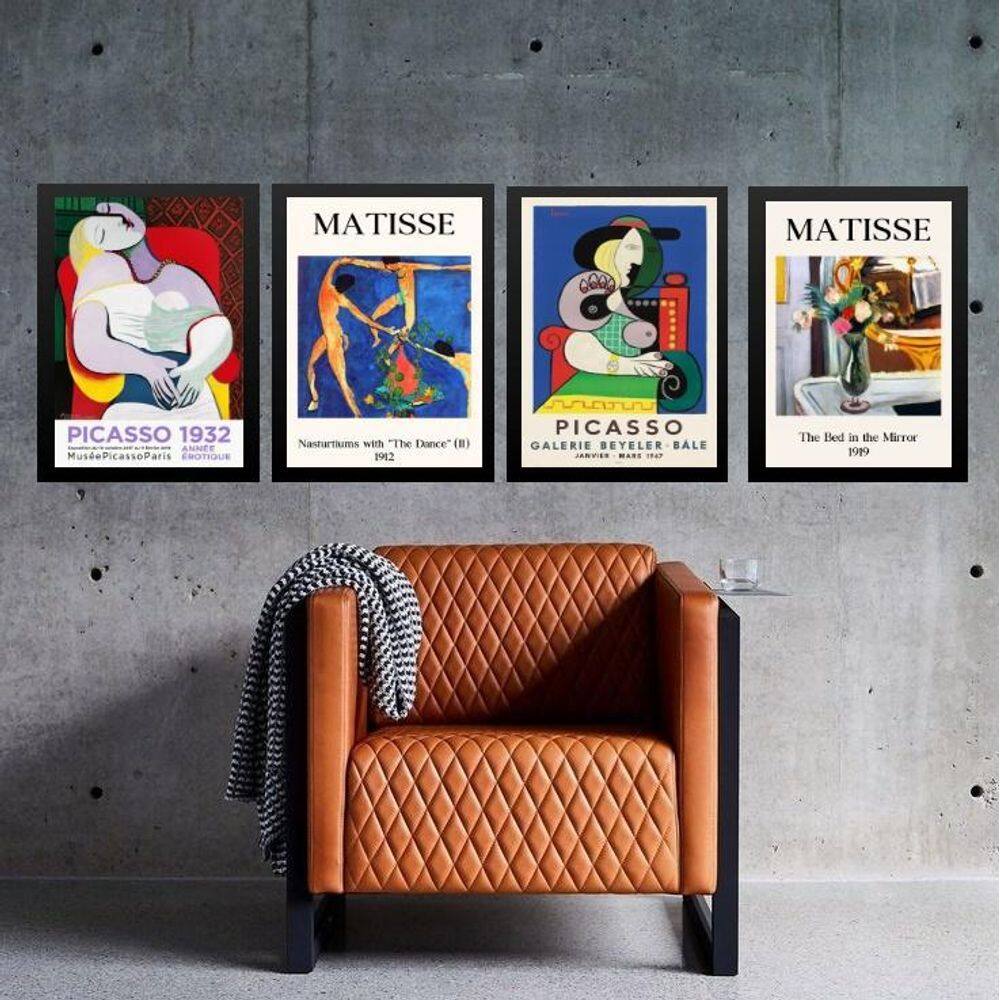 Kit 4 Quadros Vintage Posters Matisse E Picasso 45X34Cm
