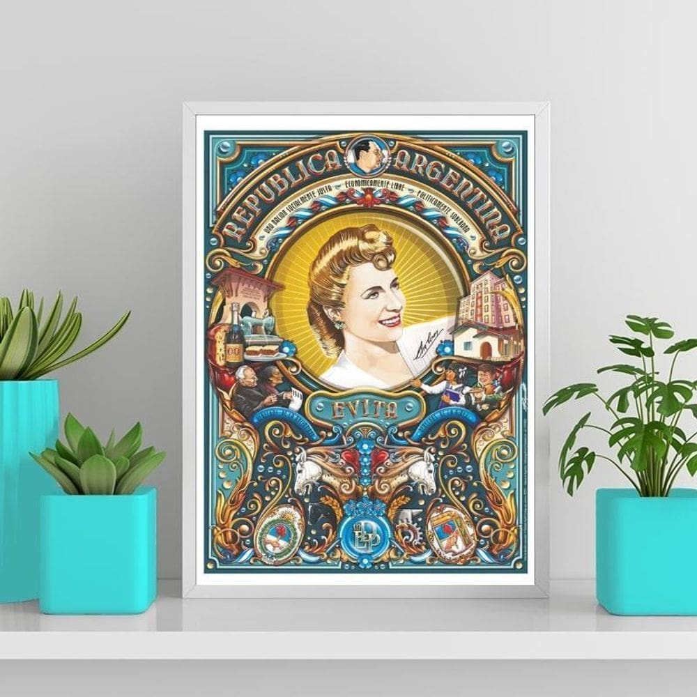Quadro Evita Republica Argentina 33X24Cm Com Vidro - Branca