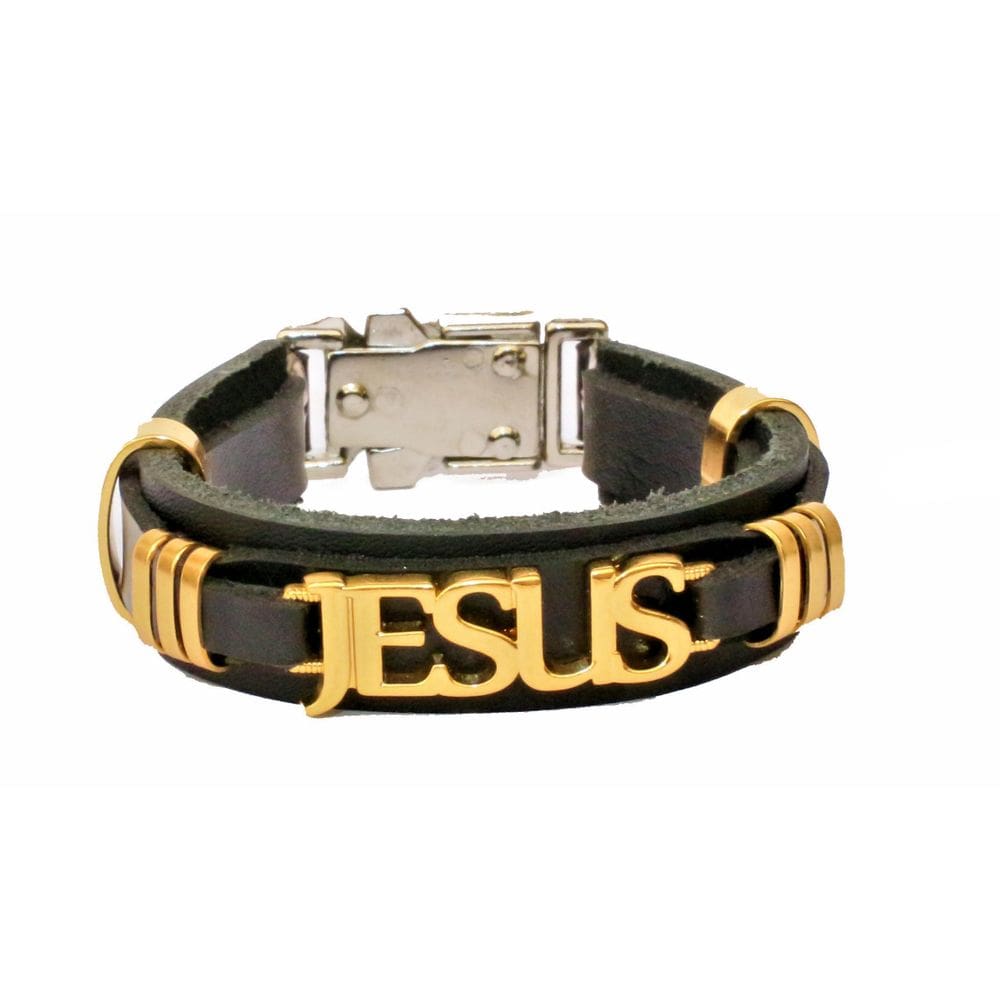 Pulseira De Couro Jesus Verniz Gospel Regulável