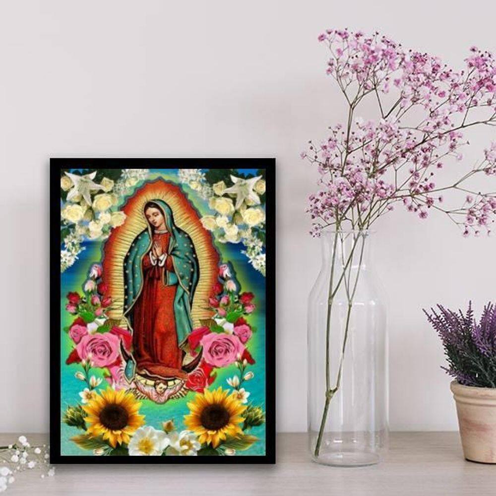 Quadro Mexicano Nossa Senhora De Guadalupe 45X34 Vidro Preta