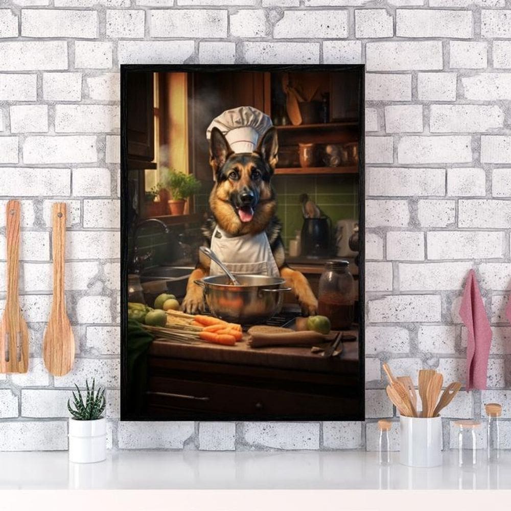 Quadro Cozinha Cão Raça Pastor Alemão 33X24Cm - Com Vidro