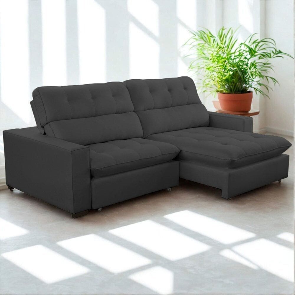 Sofa Retratil Reclinavel 2 Lugares 230cm Veludo Andreia Grafite