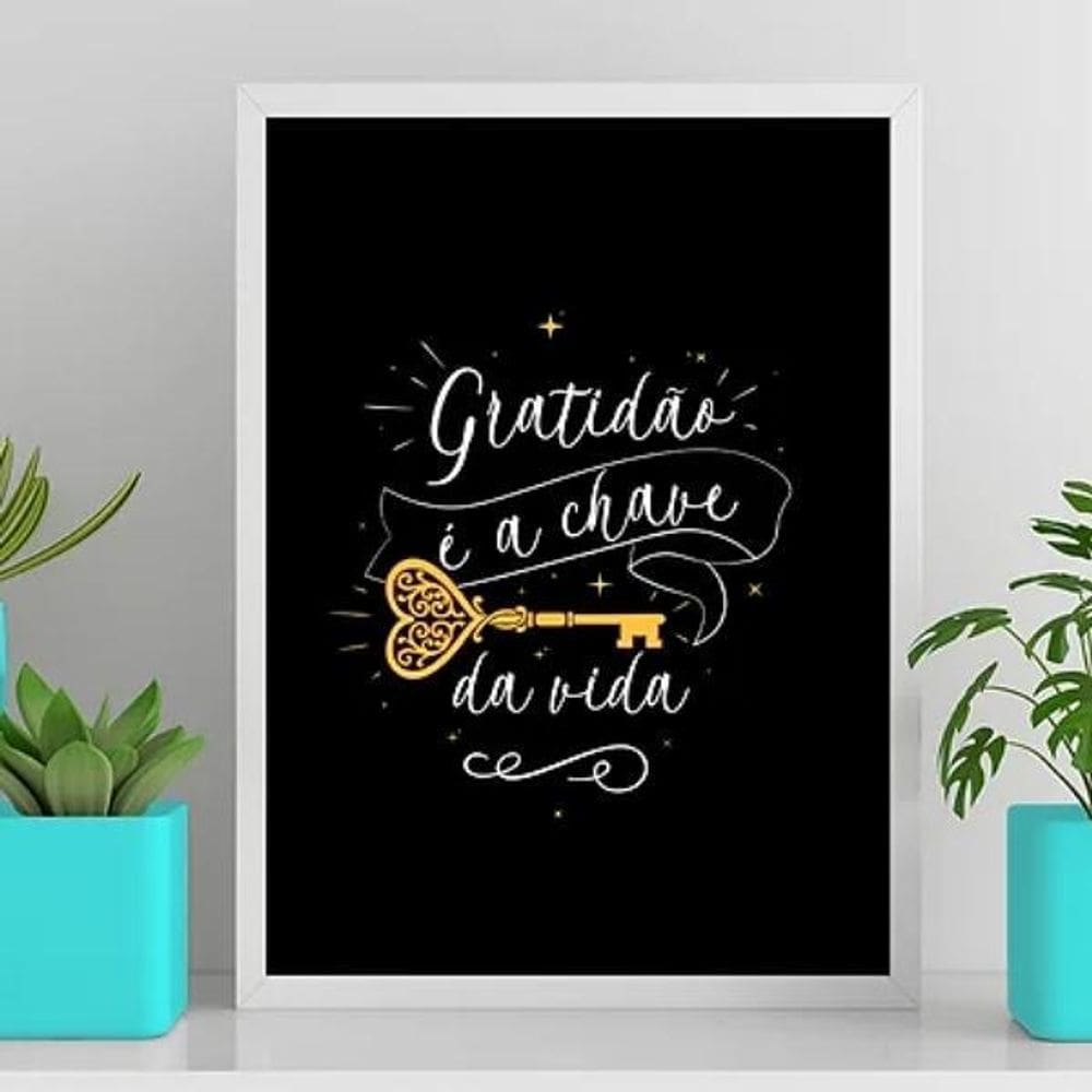 Quadro Gratidão É A Chave Da Vida 33X24Cm - Com Vidro Branca