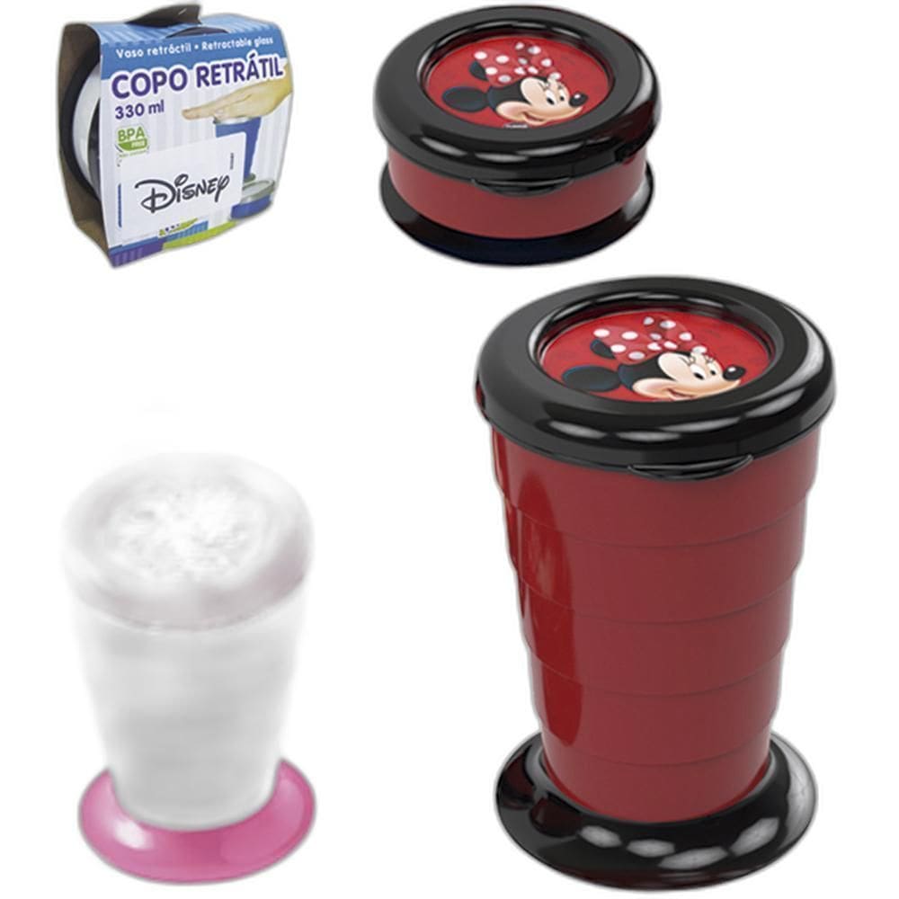 Copo De Plastico Retratil Com Tampa Minnie 330Ml