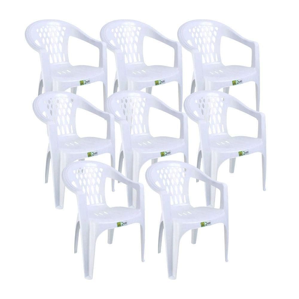 Kit 8 Cadeiras De Plástico Com Braço Duo Bella Duoplastic Branco