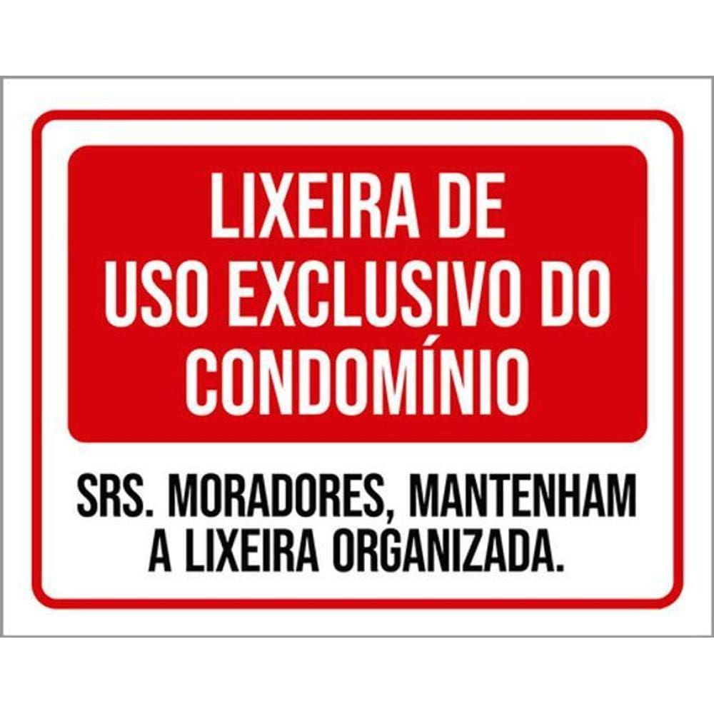 Kit 3 Placas Lixeira Uso Exclusivo Condomínio Organizada