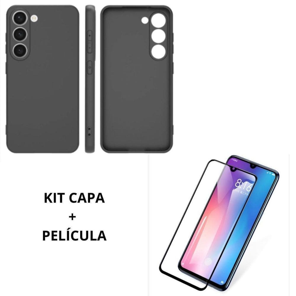 Kit Capa Compatível Galaxy S23 Plus Preto+ Pelicula Vidro 3D