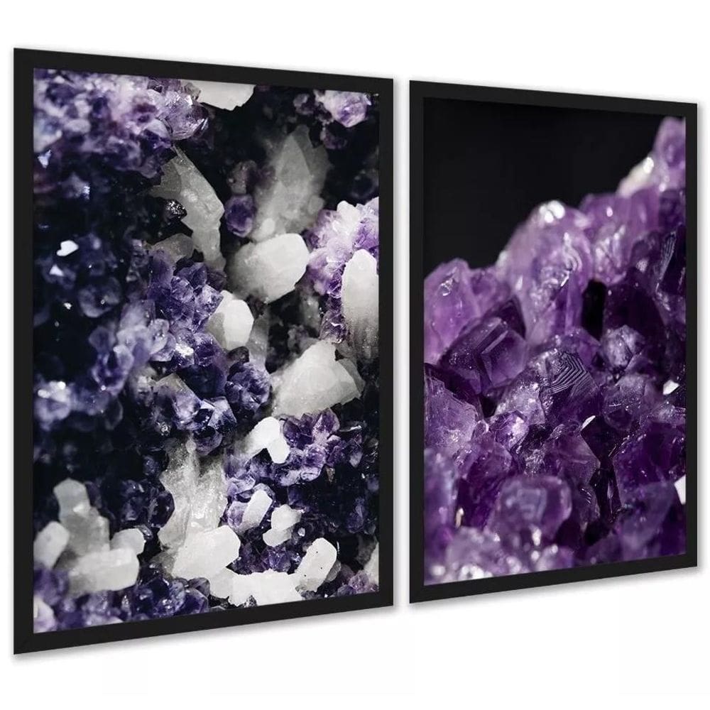 Kit 2 Quadros Decorativos Pedras - Cristais 33X24Cm