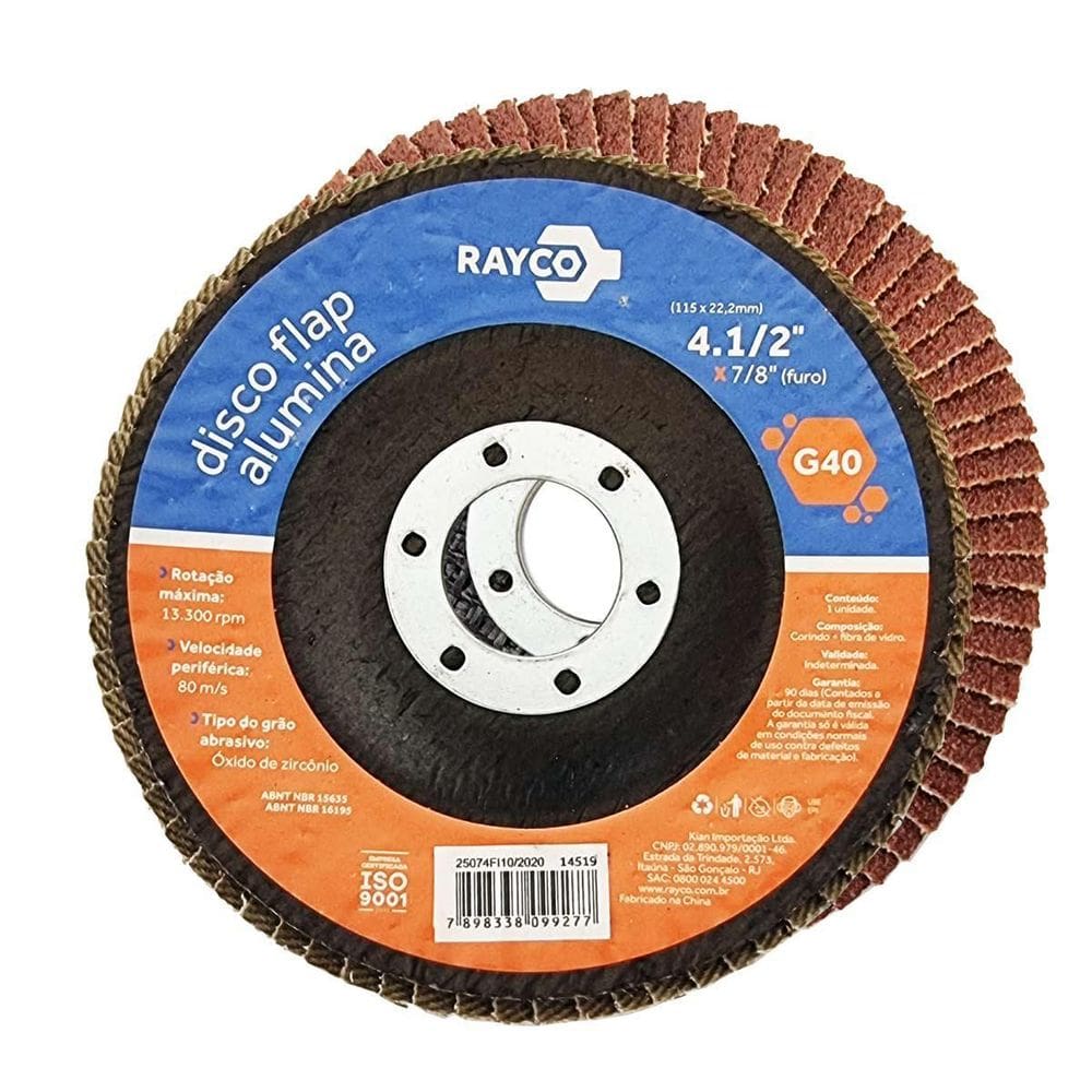 Disco Flap Alumina 115Mm Grão 40 Lixa Desbaste Rayco