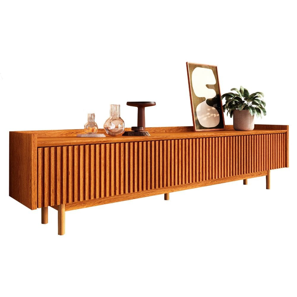 Rack para Tv 65 Polegadas Pés em Madeira Maciça 180cm Ravena Freijó