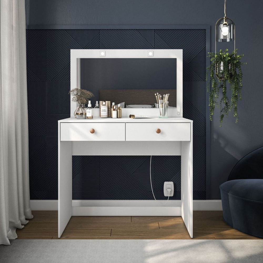 Penteadeira com Led 2 Gavetas Valence Branco