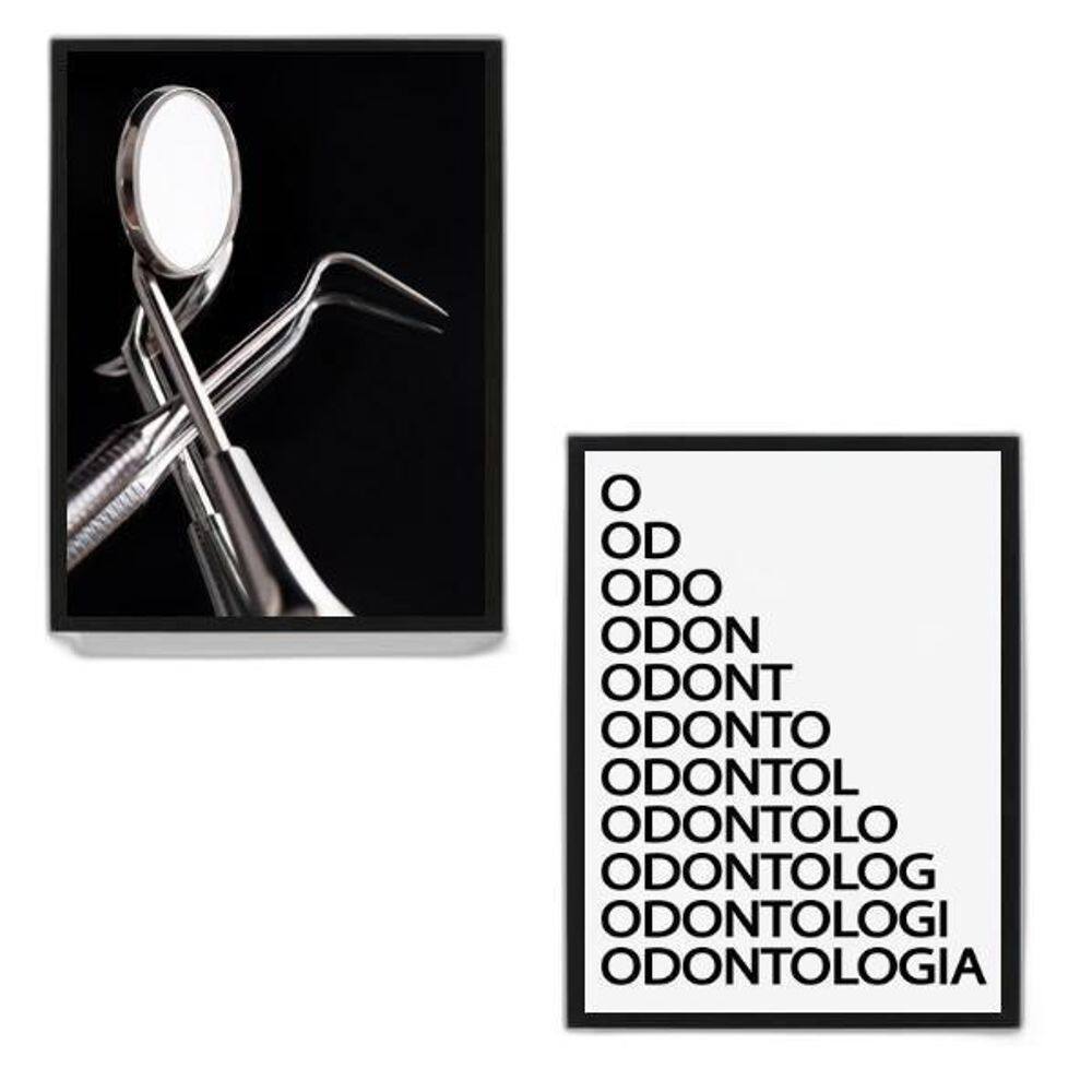 Kit 2 Quadros Odontologia Instrumentos 45X34Cm Preta